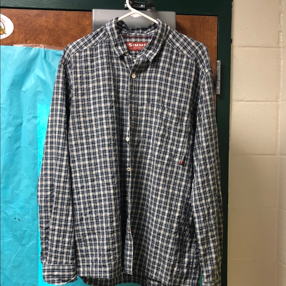EUC Simms fishing products plaid shirt